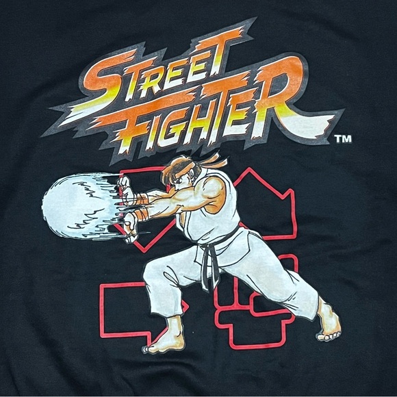 Street Fighter Ryu Hadouken Black Fleece Sweatshirt 2XL Licensed Retro 80s Japan - Picture 3 of 7